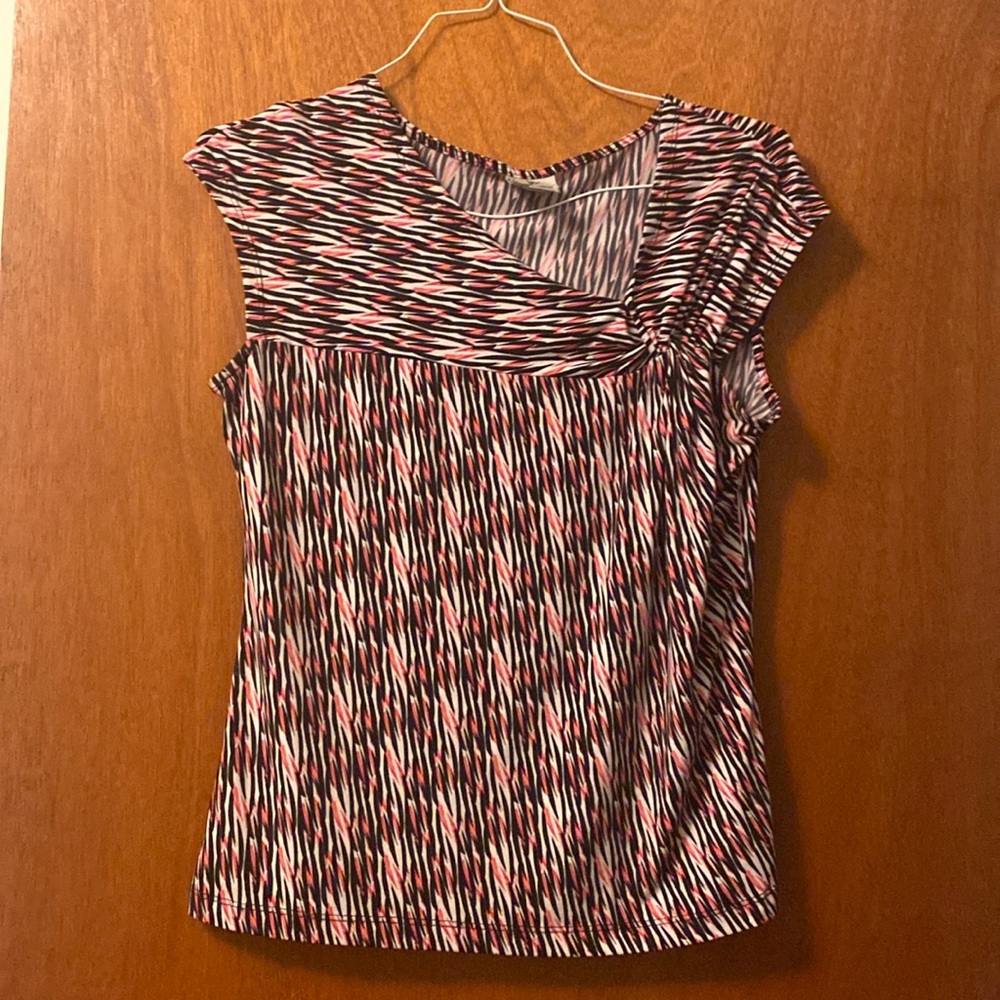 Worthington Petite Medium Pink, Black and White Blouse